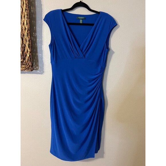 Ralph Lauren Dress 14 Cobalt Blue Stretch Sheath Washable Career Church - Picture 6 of 7